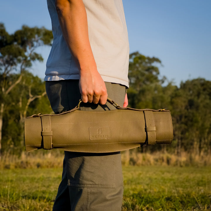 Gray Leather Knife Bag - Carry Handle