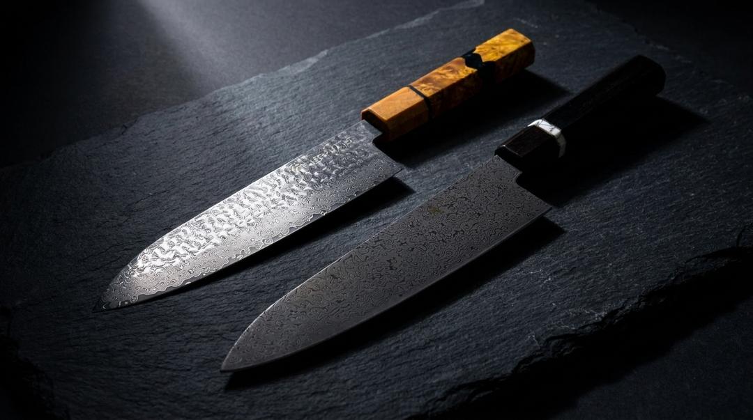 Aurora and Knox Damascus steel kitchen knives — VG10 steel explained