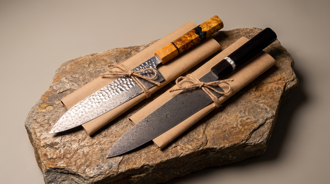 Kitchen knife gift guide featuring Aurora and Knox Damascus chef knives — Hephais Australia