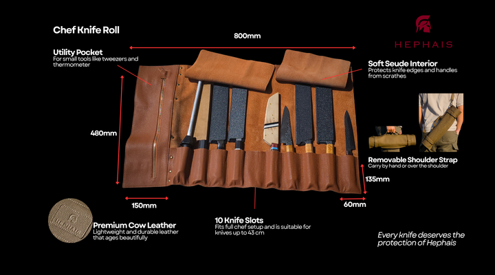 Premium Leather Knife Roll Bag
