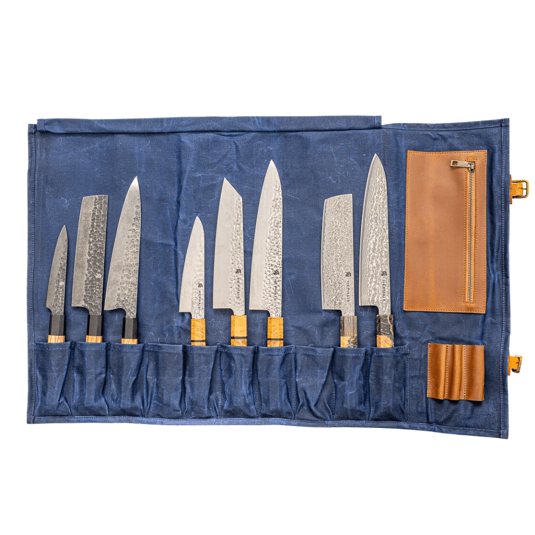 Knife Roll - Waxed Canvas Knife Roll 10 Pockets - Chef Bag - HEPHAIS