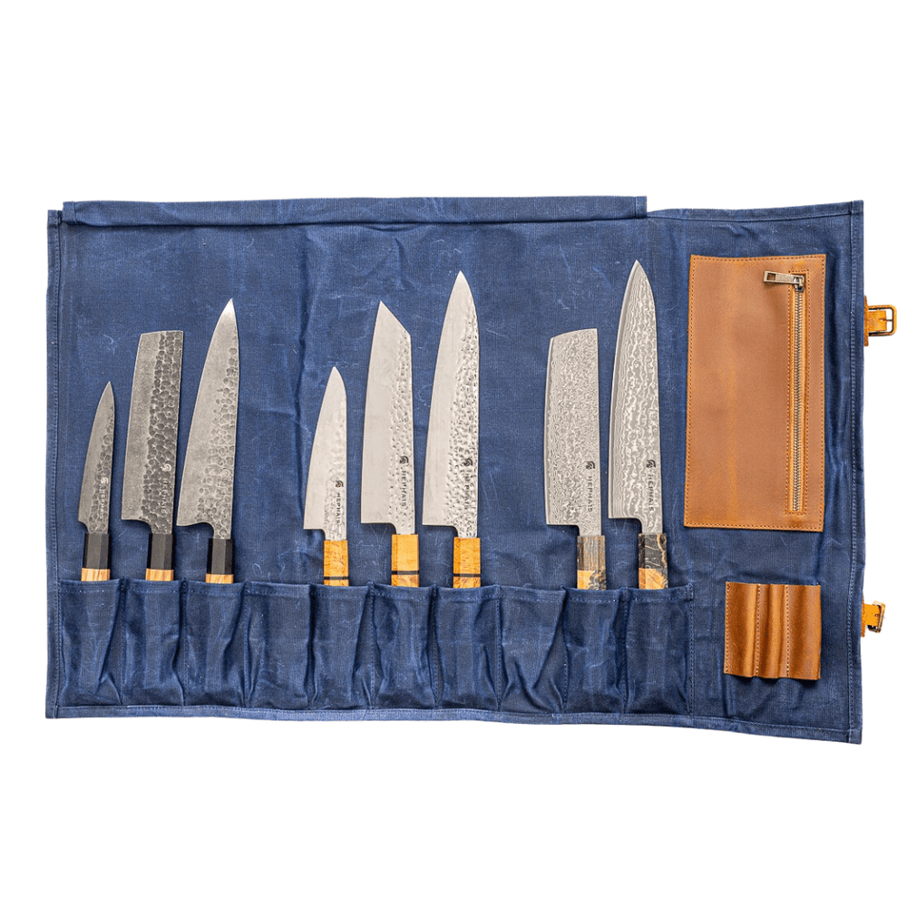 Knife Roll - Waxed Canvas Knife Roll 10 Pockets - Chef Bag - HEPHAIS