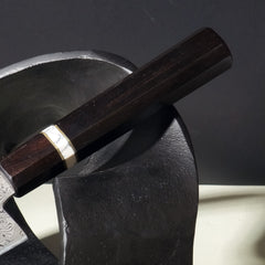 Close-up of Knox Kiritsuke Knife Ebony Handle and Matte Blade Design