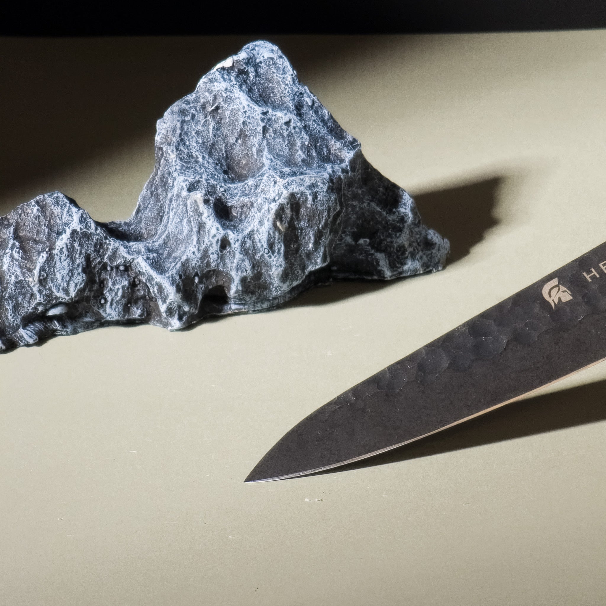 Close-up of Perseus Paring Knife Olive Wood Handle and Blade Design